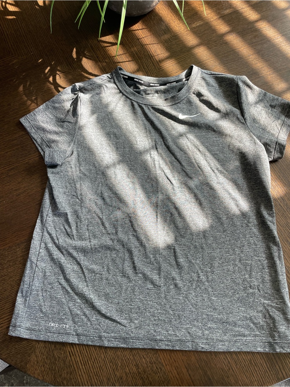 Nike Gray Heather Short Sleeve Athletic Tee with White Swoosh